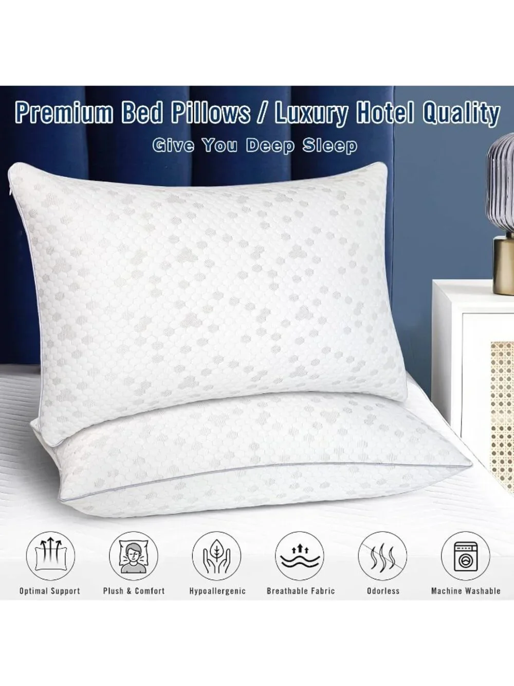 〽️Shredded Memory Foam Pillows Medium Firm King Size Pillows 2 Pack Couples Bed